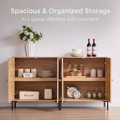 Fluted Arched Buffet Cabinet Adjustable Shelves Coffee Bar