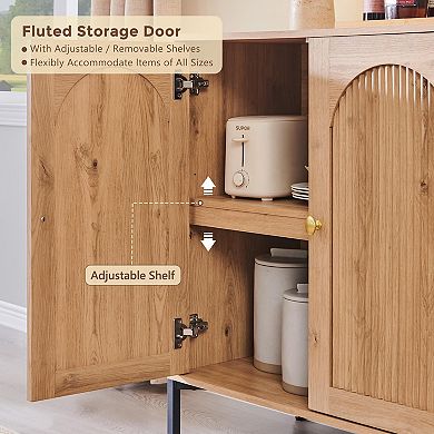 Fluted Arched Buffet Cabinet Adjustable Shelves Coffee Bar