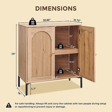 Fluted Arched Buffet Cabinet Adjustable Shelves Coffee Bar