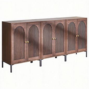 Fluted Arched Buffet Cabinet Adjustable Shelves Coffee Bar