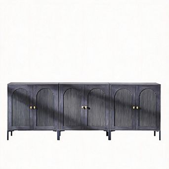 Fluted Arched Buffet Cabinet Adjustable Shelves Coffee Bar