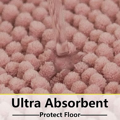 3-piece chenille plush bathroom rug set, non-slip, machine washable, plush material.