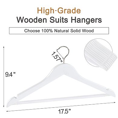 30pcs Wooden Coat Hangers Non Slip Pants Bar Swivel Hook Shoulder Notches