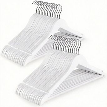 30 pc Wooden Coat Hangers Non Slip Pants Bar Swivel Hook Shoulder Notches