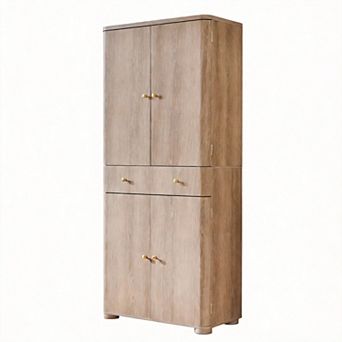 Modern Curved Pantry Cabinet 4 Doors Adjustable Shelves