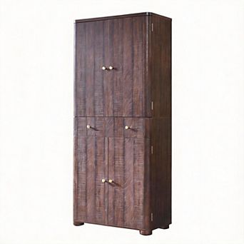 Modern Curved Pantry Cabinet 4 Doors Adjustable Shelves