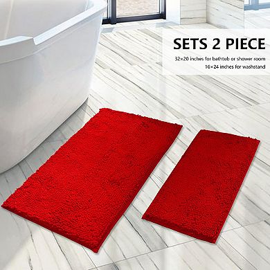 2-piece chenille bathroom rug set, non-slip, machine washable