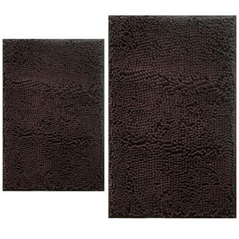 2 pc chenille bathroom rug set, non-slip, machine washable