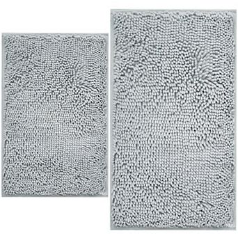 2 pc chenille bathroom rug set, non-slip, machine washable