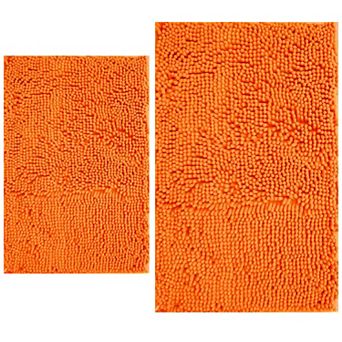 2 pc chenille bathroom rug set, non-slip, machine washable