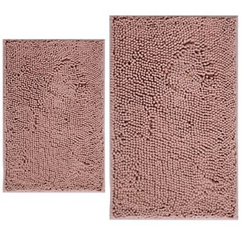 2 pc chenille bathroom rug set, non-slip, machine washable