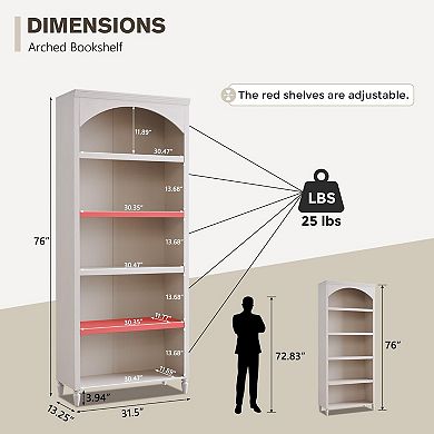 Arched Farmhouse Bookcase Adjustable Shelves Storage Display
