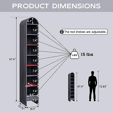 Arched Bookshelf 8-Tier Storage Adjustable Open Display Farmhouse
