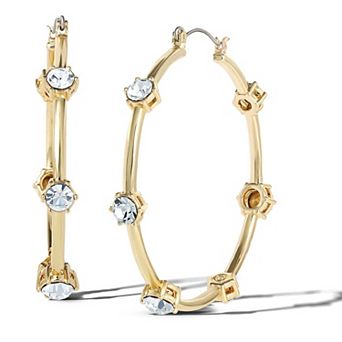 JS Jessica Simpson Large Hoop Crystal Earrings in Gold Tone
