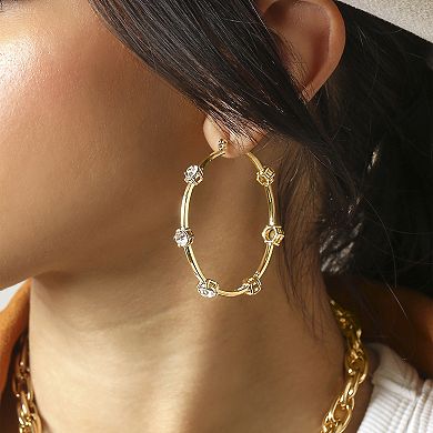 JS Jessica Simpson Large Hoop Crystal Earrings in Gold Tone