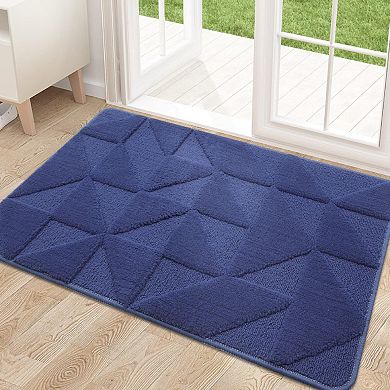 Blue Geometric Low-Profile Washable Mat
