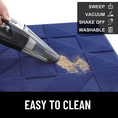 Blue Geometric Low-Profile Washable Mat