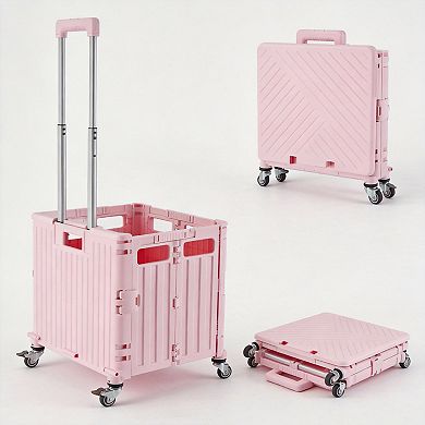 Folding Utility Cart Rolling Crate Collapsible Handcart with Lid