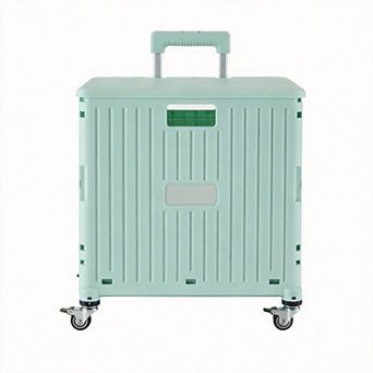 Folding Utility Cart Rolling Crate Collapsible Handcart with Lid