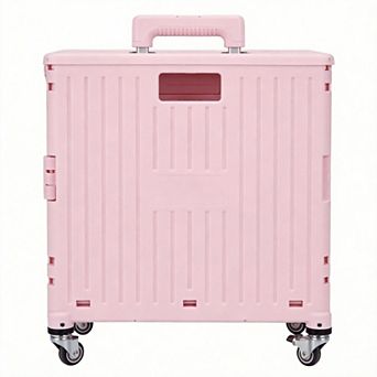 Folding Utility Cart Rolling Crate Collapsible Handcart with Lid