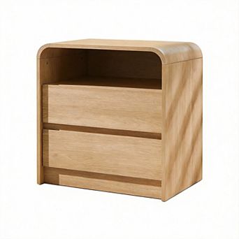 Modern Nightstand with Charging Station 2-Drawer Mid-Century Curved End Table
