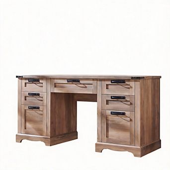 150lb Farmhouse Executive Desk with Charging Station Keyboard Tray File Drawer 3drawers