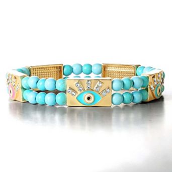 JS Jessica Simpson Womens Evil Eye Turquoise Bead Stretch Bracelet