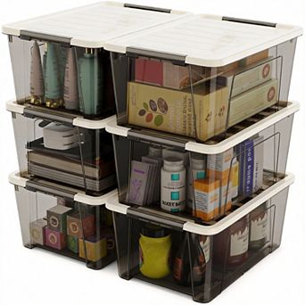 Clear 6-Pack 5L Latch Storage Box with Handle & Lid