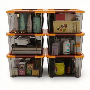 Clear 6-Pack 5L Latch Storage Box with Handle & Lid