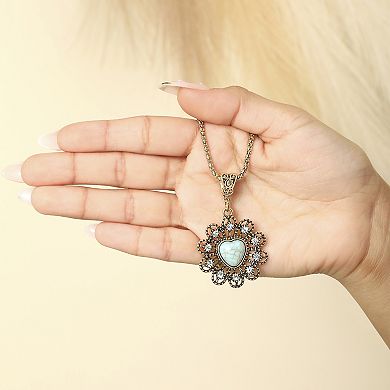 JS Jessica Simpson Turquoise Stone Ornate Necklace 16" Gold Tone