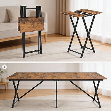 Folding TV Tray Rustic Wood Portable Snack Side Table