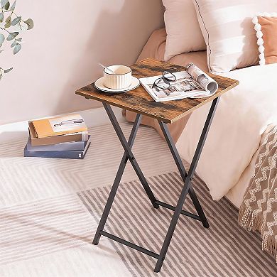 Folding TV Tray Rustic Wood Portable Snack Side Table