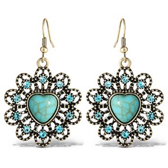 JS Jessica Simpson Heart Turquoise Earrings in Oxidized Gold-Tone