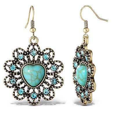 JS Jessica Simpson Heart Turquoise Earrings in Oxidized Gold-Tone