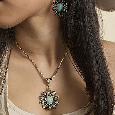 JS Jessica Simpson Heart Turquoise Earrings in Oxidized Gold-Tone