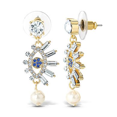 JS Jessica Simpson Evil Eye Pearl and Rhinestones Dangle Earrings