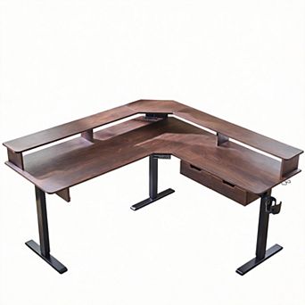 60"L L Shaped Electric Standing Desk Adjustable Corner Gaming with Drawers