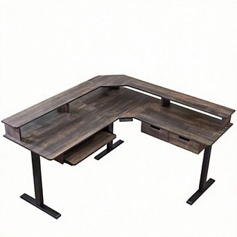 60"L L Shaped Electric Standing Desk Adjustable Corner Gaming with Drawers