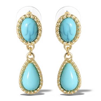 JS Jessica Simpson Turquoise Oxidized Gold-Tone Drop Earrings
