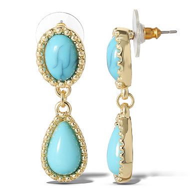JS Jessica Simpson Turquoise Oxidized Gold-Tone Drop Earrings