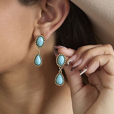JS Jessica Simpson Turquoise Oxidized Gold-Tone Drop Earrings