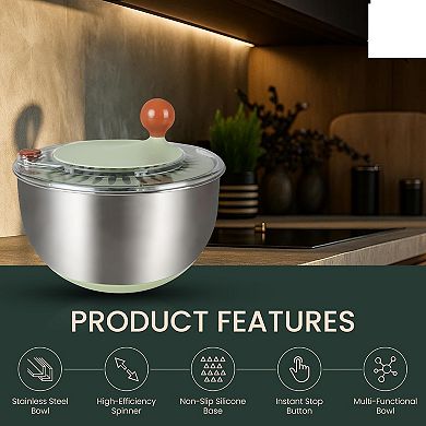 5 Qt Stainless Steel Salad Spinner, Vegetable & Fruit Washer with Non-Slip Base