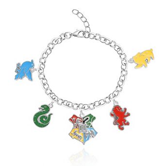 Harry Potter Charm Bracelet for Women Official License, 7"+1" Fashion Bracelet with 5 Hogwarts Hous
