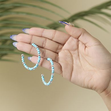 JS Jessica Simpson Turquoise Bead Hoop Earrings in Silver Tone