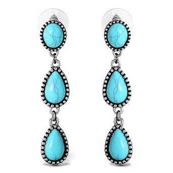 JS Jessica Simpson Turquoise Three Stone Drop Earrings in Oxidized Gold-Tone
