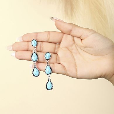 JS Jessica Simpson Turquoise Three Stone Drop Earrings in Oxidized Gold-Tone