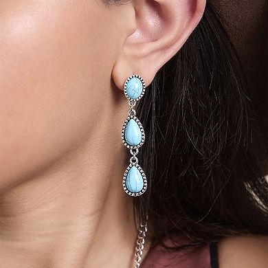 JS Jessica Simpson Turquoise Three Stone Drop Earrings in Oxidized Gold-Tone
