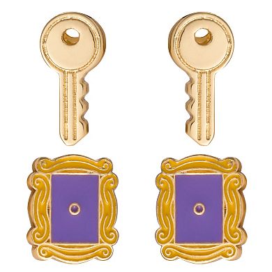 Friends TV Show Stud Earring 2 Pair Set, Friends Peephole Frame and Key Studs