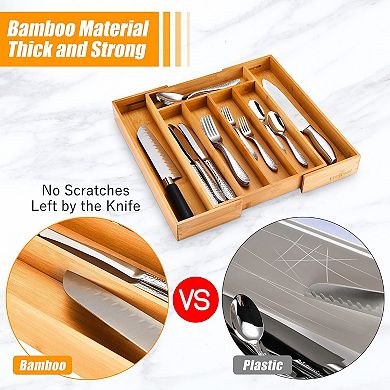 Expandable Bamboo Drawer Cutlery Tray for Kitchen Flatware