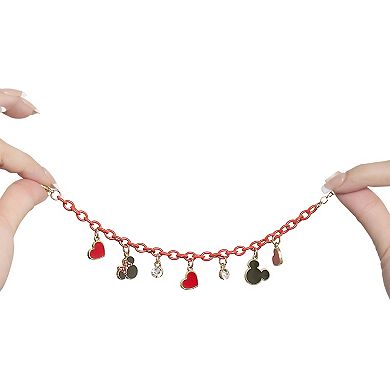 Disney Mickey and Minnie Mouse Charm Bracelet with Red Chain 6.5"+1"